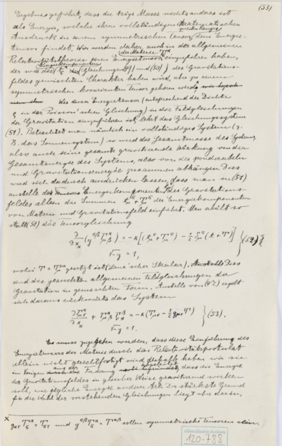 Hoja manuscrita por Einstein sobre las ondas gravitatorias. Fuente: Universidad Hebrea de Jerusalén.