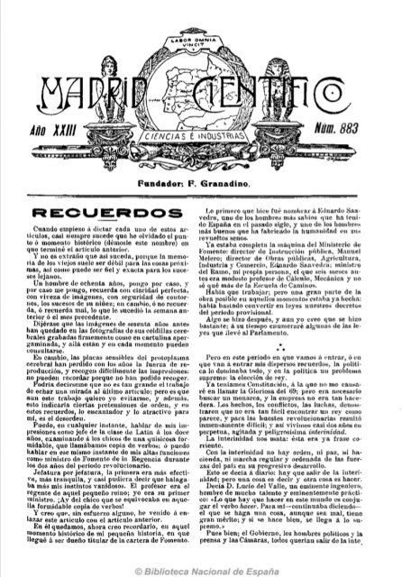 Primera página de Madrid científico n.º 883, 15 de mayo de 1916. Fuente: Hemeroteca de la Biblioteca Nacional de España.