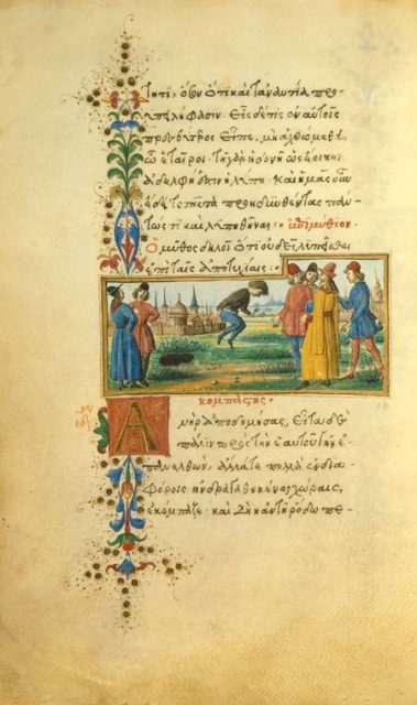 Ilustración de Gherardo de la fábula «El fanfarrón», para la edición de 1480.