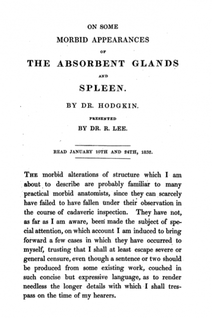 Artículo donde Hodgkin describía la enfermedad que hoy lleva su nombre.